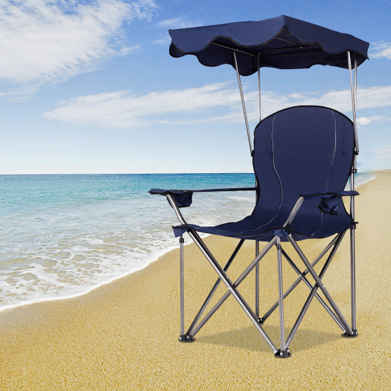 LIVIZA Portable Folding Beach Canopy Chair With Cup HoldersBlue Wayfair